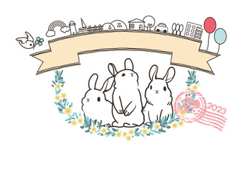 かわいいうさぎのイラスト背景素材
