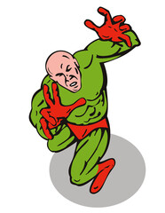 illustration of a cartoon super hero running punching isolated on white background