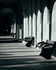 the black and white building