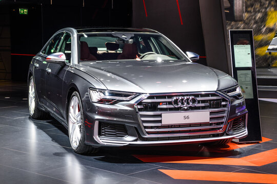 FRANKFURT, GERMANY - SEPT 2019: silver gray AUDI S6 A6 C8 sedan, IAA International Motor Show Auto Exhibtion