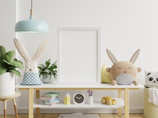 Mock up poster frame on table in children room,kids room,nursery mockup.