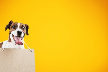 Cute funny dog with a blank paper