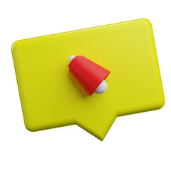 Yellow bubble with red bell 3d icon render illustration 
