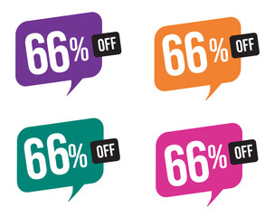 66 percent discount. purple, orange, green and pink balloons for promotions and offers. Vector Illustration on white background.