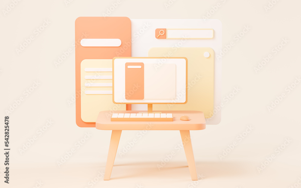 Poster website interface on the screen with cartoon style, 3d rendering.