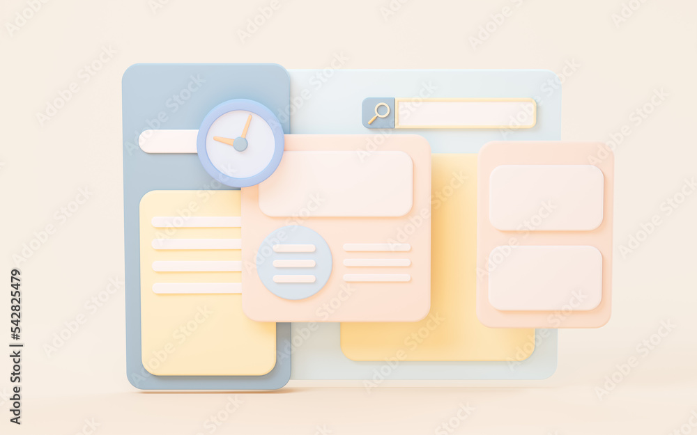 Poster website interface on the screen with cartoon style, 3d rendering.