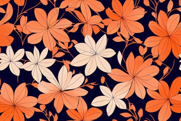 Abstract Blossom Flowers Silhouettes Textured Background Seamless Pattern Trendy Fashion Colors Perfect Bright Colors Perfect for Fabric Print or Wrapping Paper Orange Ecru Tones