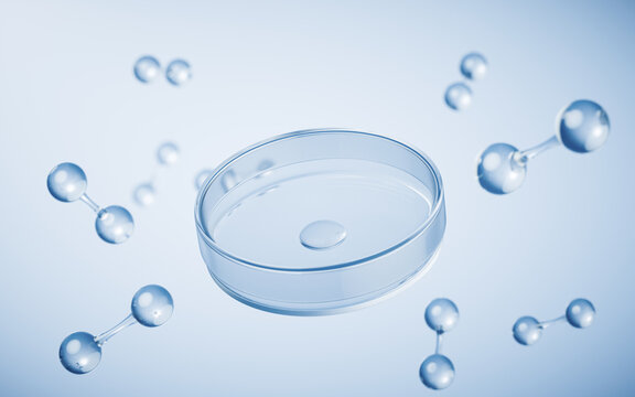 Petri dish with blue background, 3d rendering.