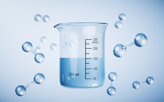Chemical beaker with blue background, 3d rendering.
