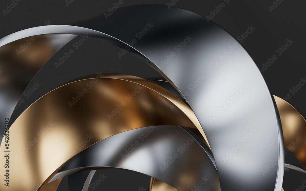 Poster metallic curve geometry background, 3d rendering.