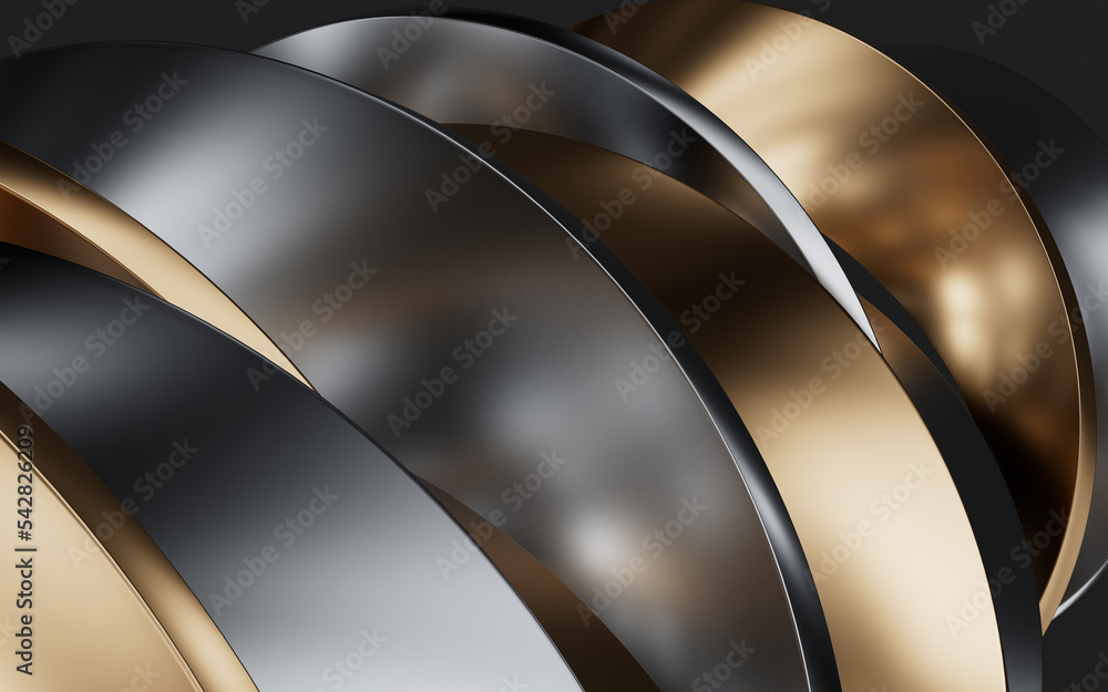 Poster metallic curve geometry background, 3d rendering.