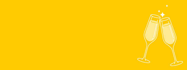 cheers champagne glasses toast - two white wine glasses illustration banner - add copy and text to festive header announcement banner