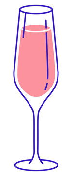 isolated rose wine glass on transparent background png - red alcohol bubbly cocktail drink icon illustration clipart - single champagne glass with pink drink