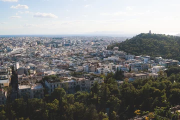 Foto op Canvas Athens, Attica, beautiful super-wide angle view of Athens city, Greece, Mount Lycabettus, mountains and scenery beyond the city, seen from The Parthenon, temple on the Athenian Acropolis © tsuguliev