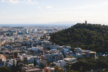 Athens, Attica, beautiful super-wide angle view of Athens city, Greece, Mount Lycabettus, mountains...