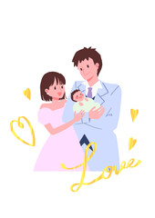 Obraz premium 夫婦と赤ちゃんのイラスト【ウェディング】