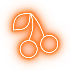 Neon orange cherries icon, pokies cherry on transparent background