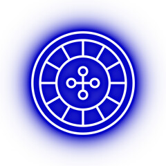 Neon navy roulette icon, glowing casino roulette on transparent background