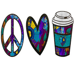 Purple Green Peace Love and Coffee 