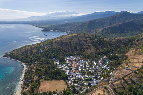 Aerial view of Kecinan beach, Lombok, West Nusa Tenggara, Indonesia