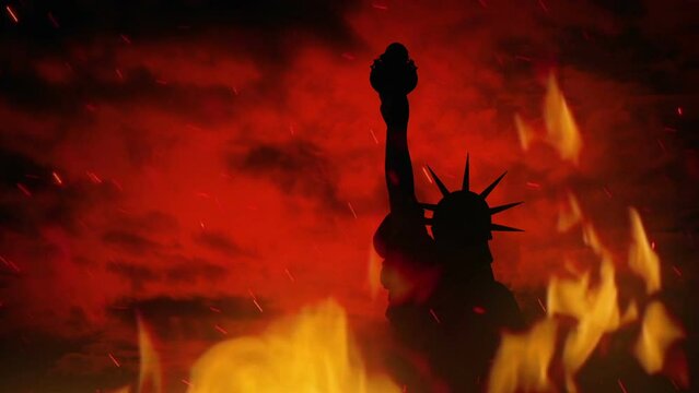 Dark Statue Of Liberty In Fire