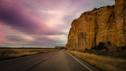 Sunset in the mountains, the road to the sky in El Malpais National Monument, Grants, New Mexico, USA © Naya Na