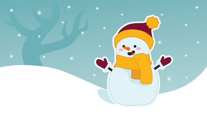 Cute snowman outdoors on winter day