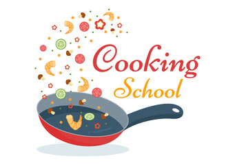 Cooking School to Learn Cooks Homemade Food and Variety of Delicious Dishes in a Class Learning on Flat Cartoon Hand Drawn Templates Illustration