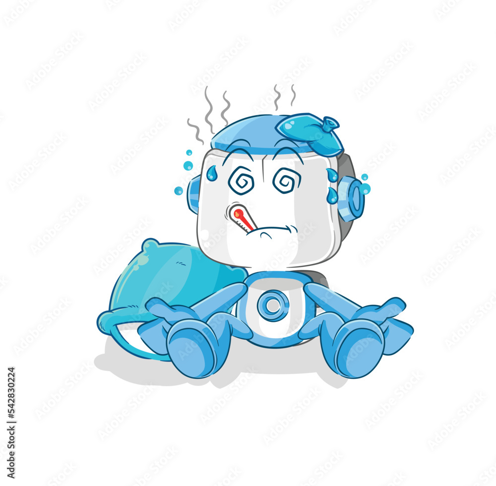 Sticker humanoid robot sick vector. cartoon character