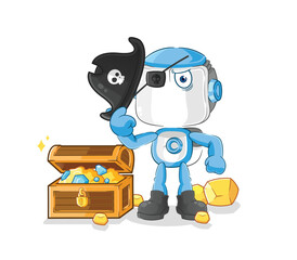 humanoid robot pirate with treasure mascot. cartoon vector