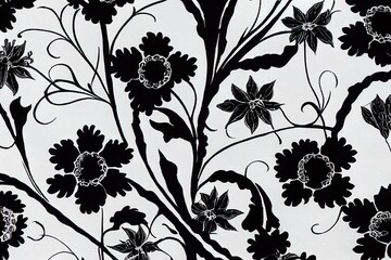 Black and white vintage floral border design
