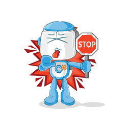 humanoid robot holding stop sign. cartoon mascot vector