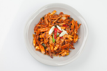 Stir-fried squid, squid, stir-fried, seafood, seasoning, vegetables, vegetables, Korean food, Korean culture, food, food, ingredients, food ingredients, food ingredients, close-up, spicy, salty, stir-