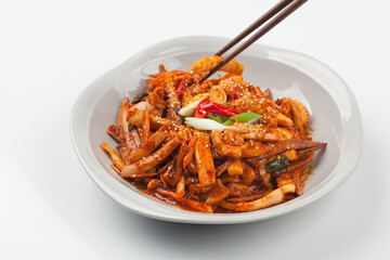 Stir-fried squid, squid, stir-fried, seafood, seasoning, vegetables, vegetables, Korean food,...