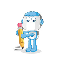 humanoid robot write with pencil. cartoon mascot vector