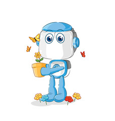 humanoid robot with a flower pot. character vector