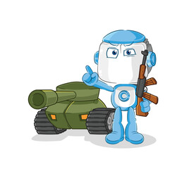 humanoid robot soldier with tank character. cartoon mascot vector