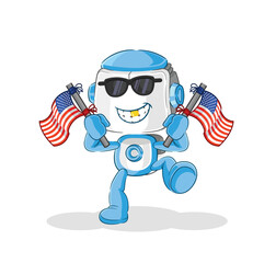 Obraz premium humanoid robot american youth cartoon mascot vector