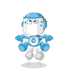 humanoid robot fart jumping illustration. character vector