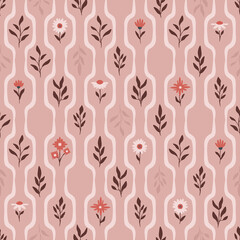 Powtarzalny wzór - gałązki i kwiaty na jasnym różowym tle. Dekoracyjne tło na okładkę, tapetę, papier pakowy, tekstylia, tło, opakowanie, plakat. Wektorowa ilustracja.