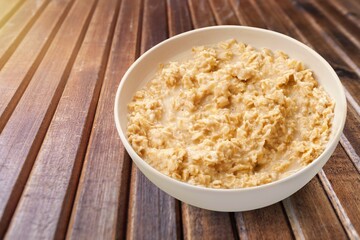 Traditional tasty oatmeal food in plate