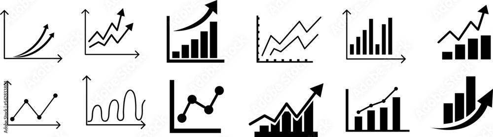 Poster set graphs icons.growing and decreasing chart. data statistics. vector on white background..eps