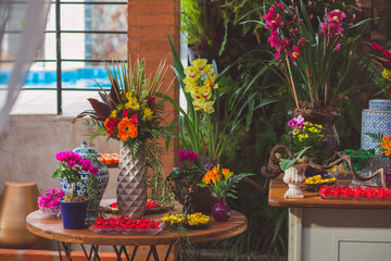 party decoration with flower arrangement 