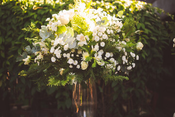 party decoration with flower arrangement 