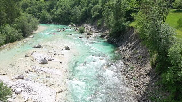 Slovenia Soca river Aerial Drone view 4k rafting Kayaking Mountain alps  boat bovec sucec