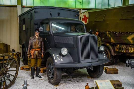 SINSHEIM, GERMANY - MAI 2022: gray medical truck Opel Blitz 1944