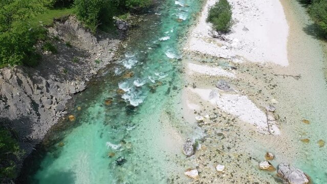 Slovenia Soca river Aerial Drone view 4k rafting Kayaking Mountain alps  boat bovec sucec