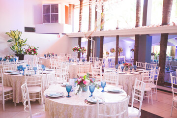 tables decorated with flowers for party