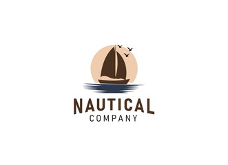 Sailboat vintage logo, poster. Nautical emblem with sailboat.