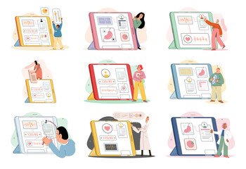 Online medical consultation and support metaphor. Online doctor. Healthcare services, Ask doctor. Tele medicine e-health service. Therapist videocalling phone screen. Diagnosis treatment of patients